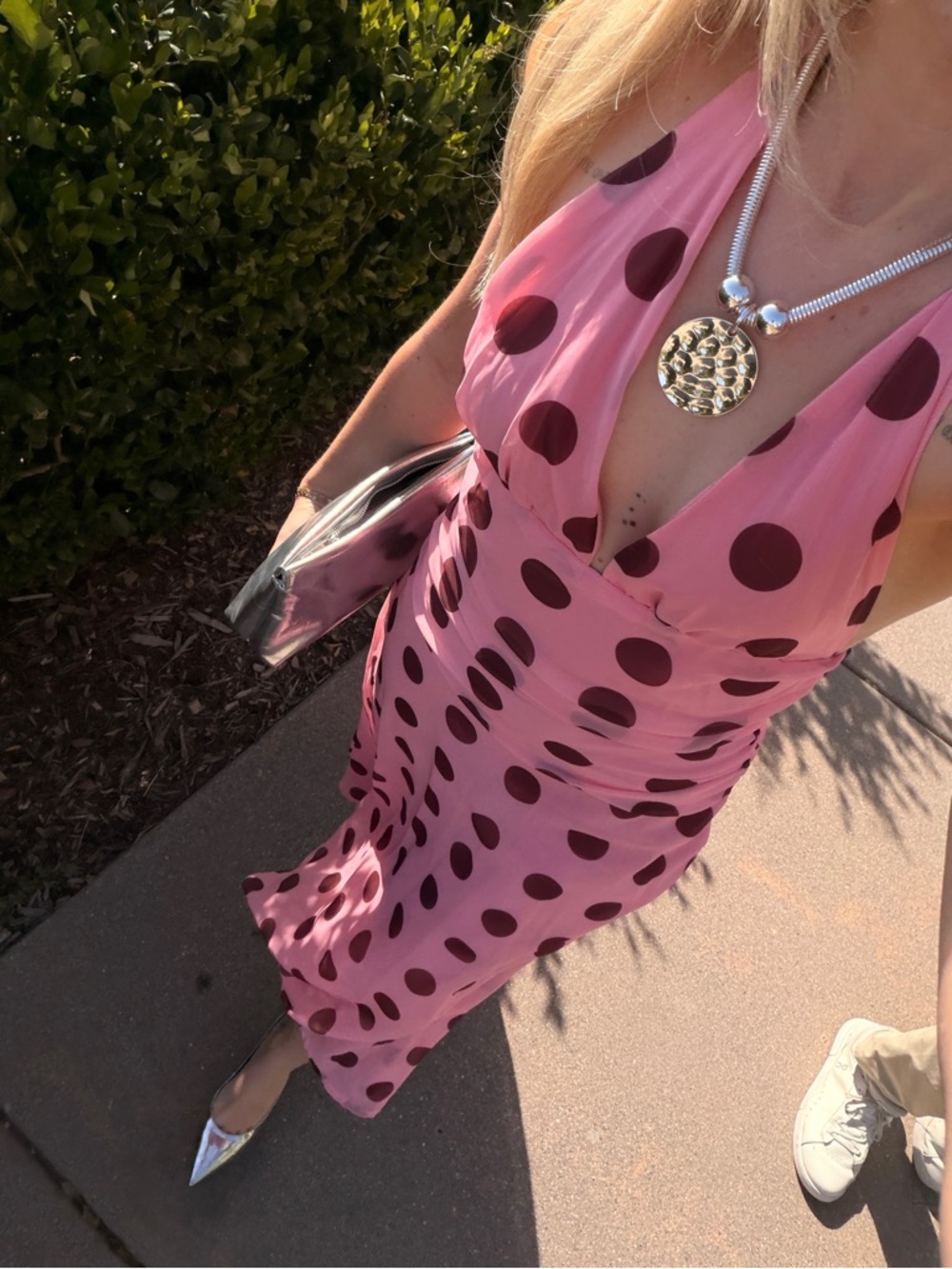 Zara Pink Polka Dot Halter Midi Dress